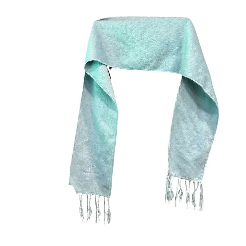 Alpaca Camargo Aqua Blue Fuzzy Alpaca Wool Blend Fringe Scarf Llama‎ Logo Cozy
